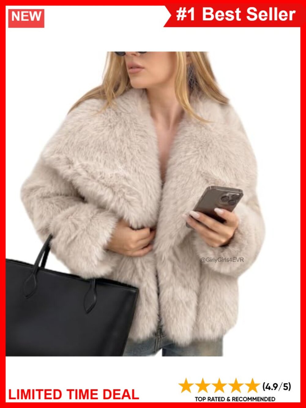 Womens Faux Fur Coat Fluffy Shaggy Furry Jacket Shawl Collar Winter Warm